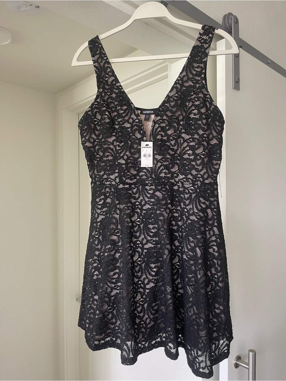 Express Black Lace V-Neck Fit & Flare Dress